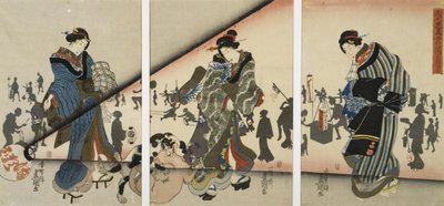 Night Scene with Girls, Animals and Lanterns by Utagawa Kunisada